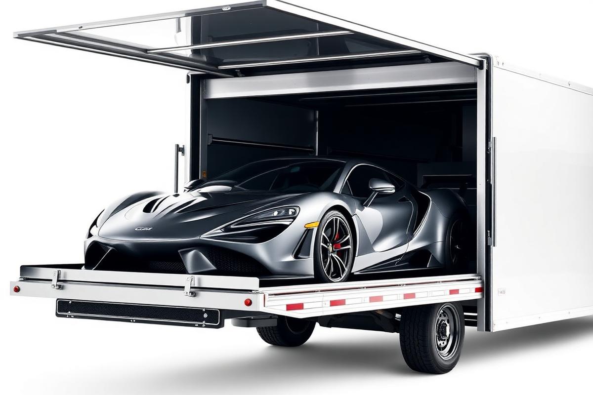 Enclosed transport trailer with luxury vehicle